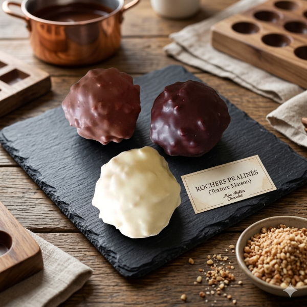 rocher praliné amande lait, noir et blanc